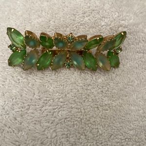 Juliana D&E Bar Pin in Bright & Olive Green Rhinestones Densely Prong Set